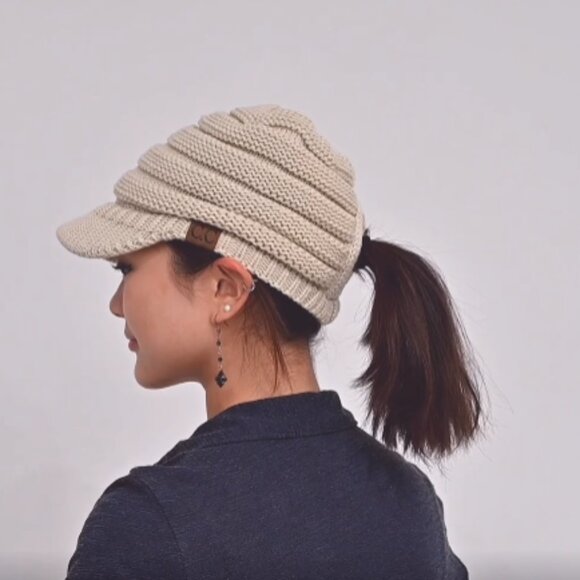 Ribbed Knit Hat with Brim Y2K Chic Minimal Winter Accessory Stretchy Soft main image 6